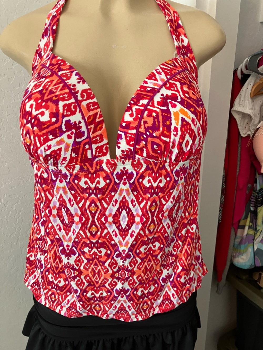 Island Escape Red Pink Orange Printed Halter Camisole